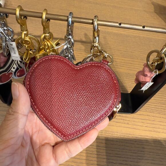 Coach CP368 Heart Bag Charm IN Gold/Dark Ruby Authentic - Picture 2 of 4